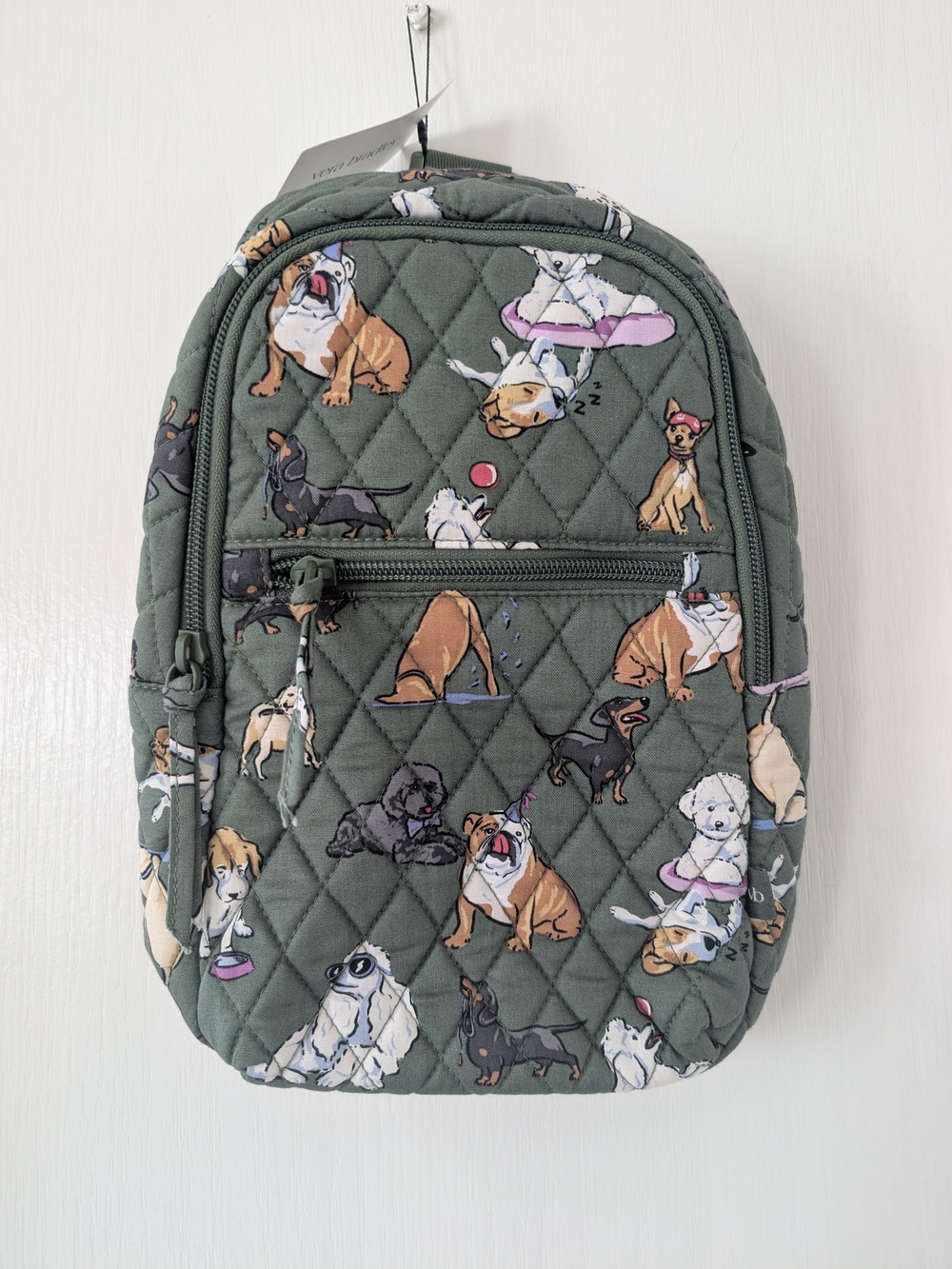Quilted Dog Print Pet Backpack - Olive Green